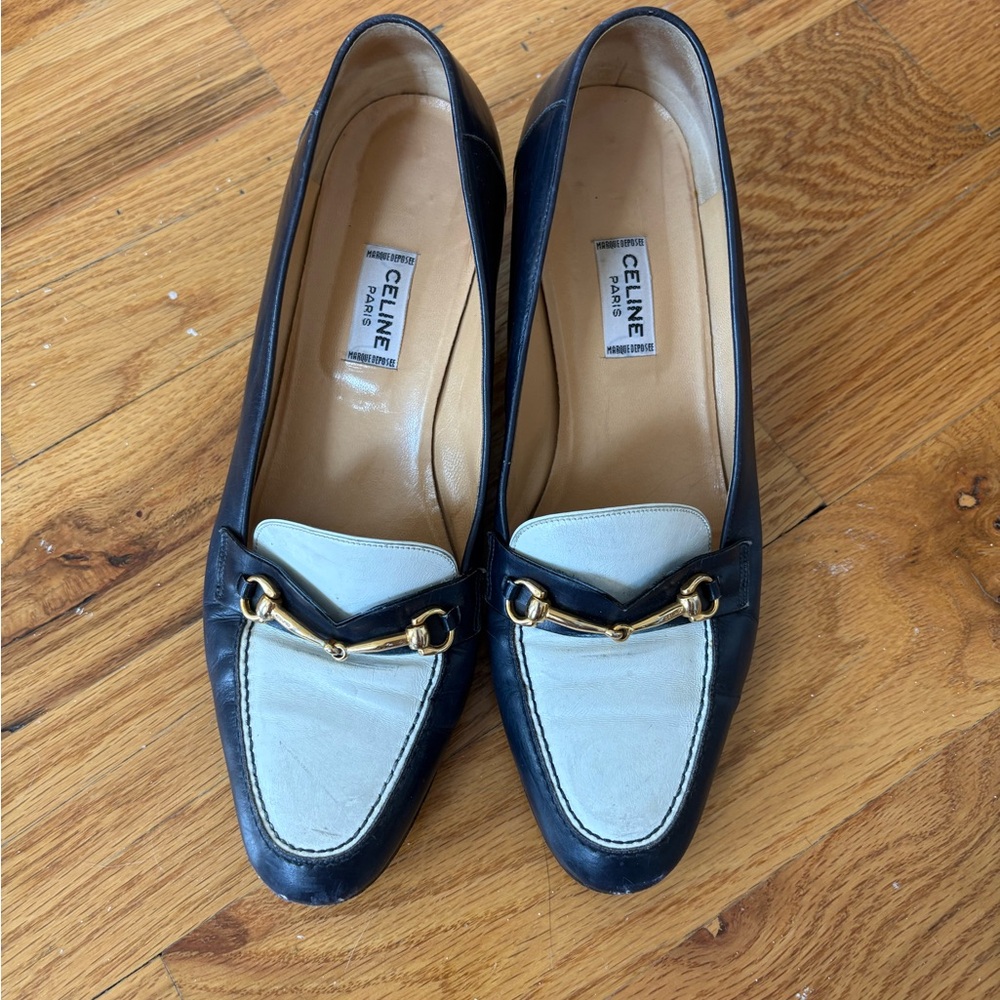 Celine Navy and White Loafers Timeless Elegance Vintage